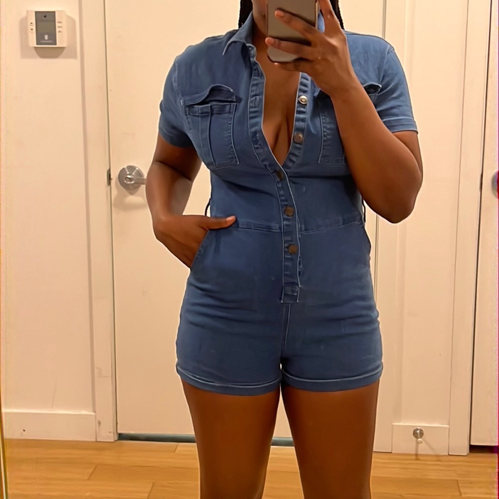 Denim Short sleeved Romper with buttons size Medium